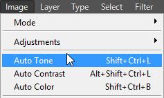 Figure 47 Image Menu When Selecting Auto Tone 3. Click the Image menu, and then click Auto Color to remove any color casts. 4. Click the Image menu, and then click Auto Contrast to automatically adjust the contrast of the image.
