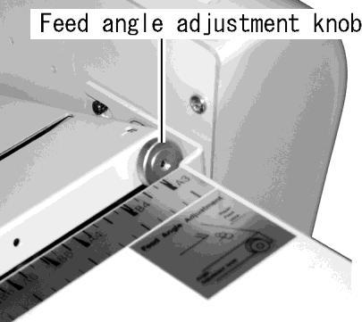 Fold Feed Angle / Skew Adjustment: Turn the feed angle adjustment knob to the right if the lower side of the folded paper slants to the right.