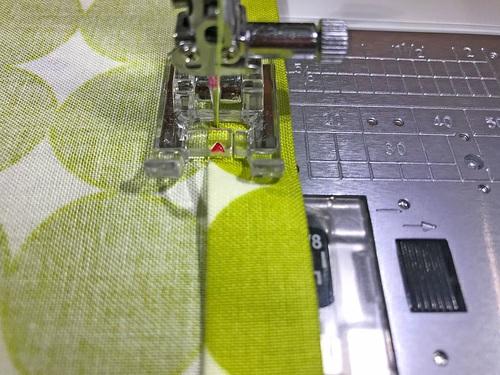 10. Thread the machine with thread to best match the fabric in the top and bobbin. Slightly lengthen the stitch. 11.