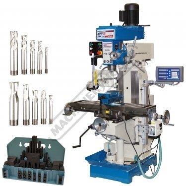 HM-50 - Turret Milling Machine Package with Digital Readout & Tooling Accessories (X) 600mm (Y) 220mm (Z) 340mm ORDER CODE: MODEL: Digital Readout: Type: Table Size (mm): Column Type: Spindle Taper -