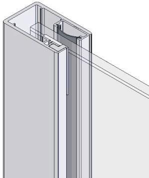 parallel to edge of showertray CAREFULLY fit glass panel into slot in wallpost, ensuring panel is parallel to tray edge.
