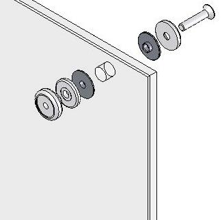 16 flange on top of short/outer rail 2x inner rail screws rail end cap tight against glass panel FIT SLIDING DOOR TO TOP RAIL Ensuring handle hole in sliding door is on the correct side, carefully
