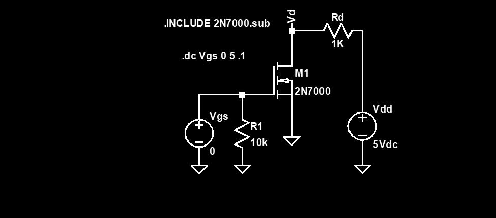3. Simulate in LTspice the NMOS Inverter shown below (figure 3). Instead of varying the drain-source voltage, vary the gate-source voltage.