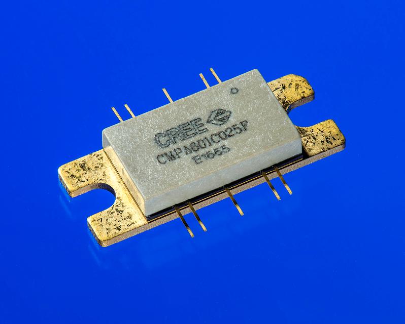 substrate, using a 0.25 μm gate length fabrication process. The semiconductor offers 25 Watts of power from 6 to 12 GHz of instantaneous bandwidth.