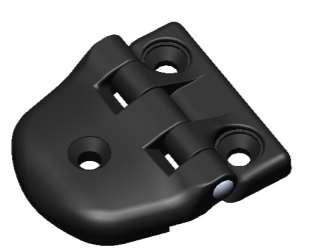 12 PLASTIC HINGE ASSEMBLY Code 146330 Hinge assembly code 146330 - material: polyamide GF UV - zinc plated pin Ø8mm, ends riveted - N 3 holes for countersunk M8 screws - shorter centre to centre