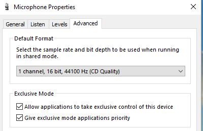Microphone Advanced Tab Apply and save the changes. The last step is usually needed to insure that the settings are not lost when the operating system is closed and restarted.