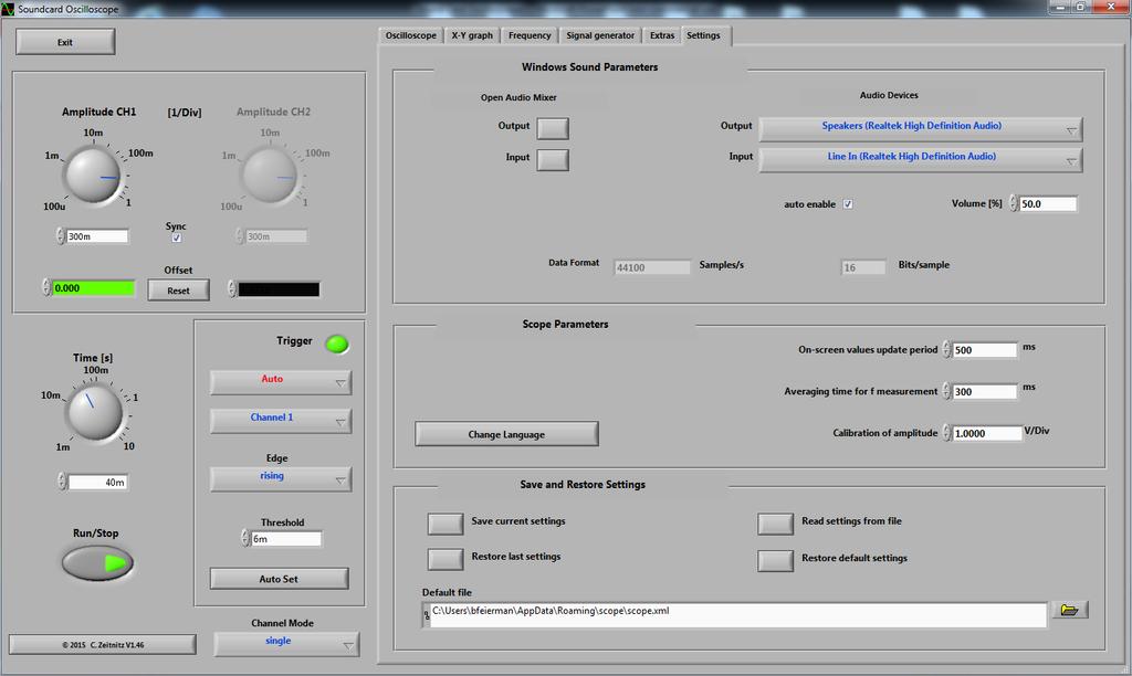 Zeitnitz s Settings: choose sound card input and