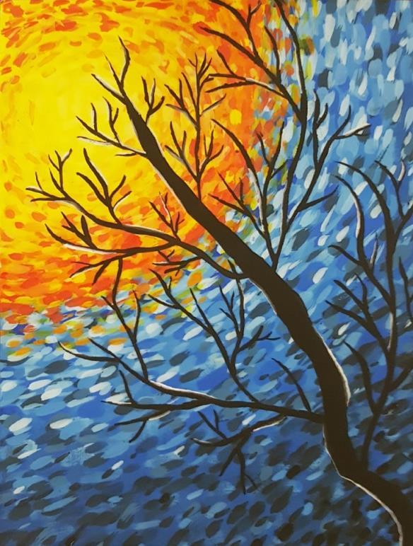 CHILDREN. THEIR WORLD. THEIR ART The Sunset by Chloe Koh of 6D, presents her interpretation of the tree as the sun was setting.