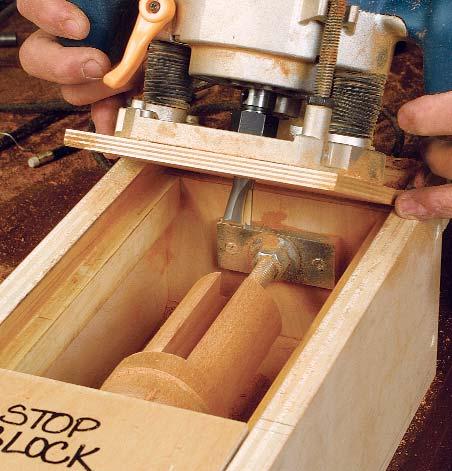 Also, always cut in the direction of the grain with the spokeshave, even if it requires repositioning the legs in the vise. 2. HOG OUT THE WASTE Set the bit to cut 2 in.
