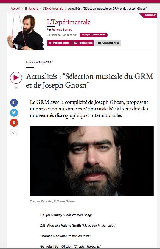 NATIONAL / RADIO / CHRONIQUE FRANCE MUSIQUE - 9 octobre 2017 https://www.francemusique.