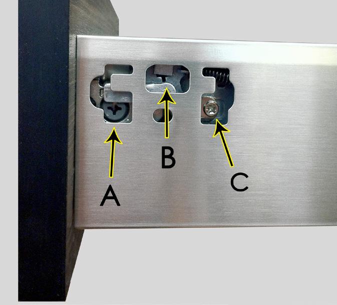 or lower the drawer box. On Heritage drawers (B), slide gray adjustment tab to make this adjustment.