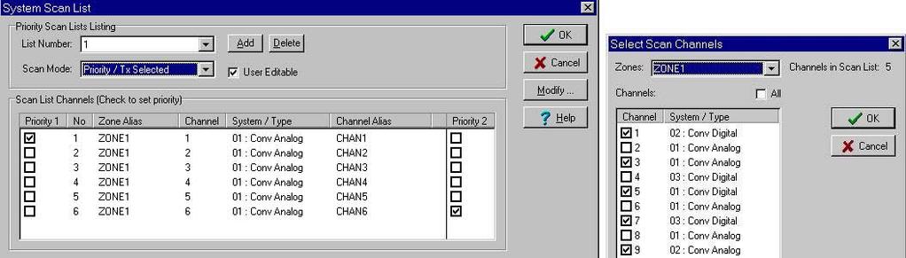 CONVENTIONAL SYSTEMS AND CHANNELS Edit Scan List Screen Modify Scan List Screen Standard Scan List Programming Screens Switched - The clear or secure status of the group is selected by the