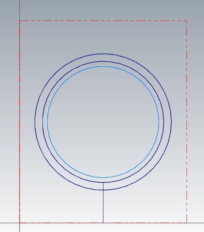 Result: You should see a light blue toolpath inside the inside circle. The blue toolpath represents the center of the tool. If your drawing/toolpath does not look like this, please get assistance.