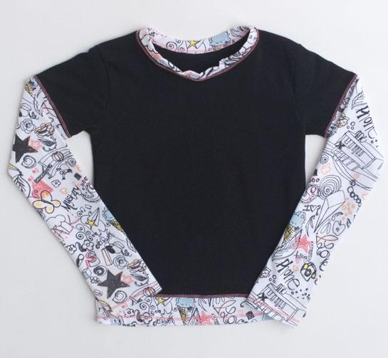 clockwise from top, left: DOODLE PRINT LONG SLEEVE T-SHIRT WITH CONTRAST SLEEVES AND HEM.