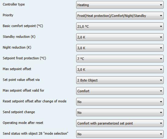 3.2.3.2 Operating Modes & Set points The following settings are available at the ETS Software: Figure 7: Operating modes & setpoints The chart shows the dynamic range of the operating modes and