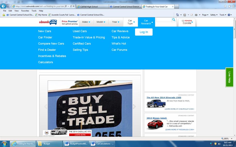 Click on Trade-In Value and Pricing 5.
