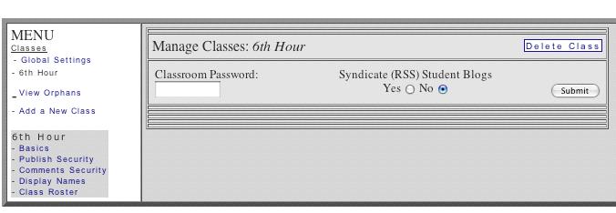 Once in the Class Panel, you will start by choosing the class that you want to manage. Basics Control Panel You can set up a class password.