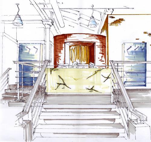 Concept Sketches Perspective drawings are produced to help identify the materials and finishes and furniture.