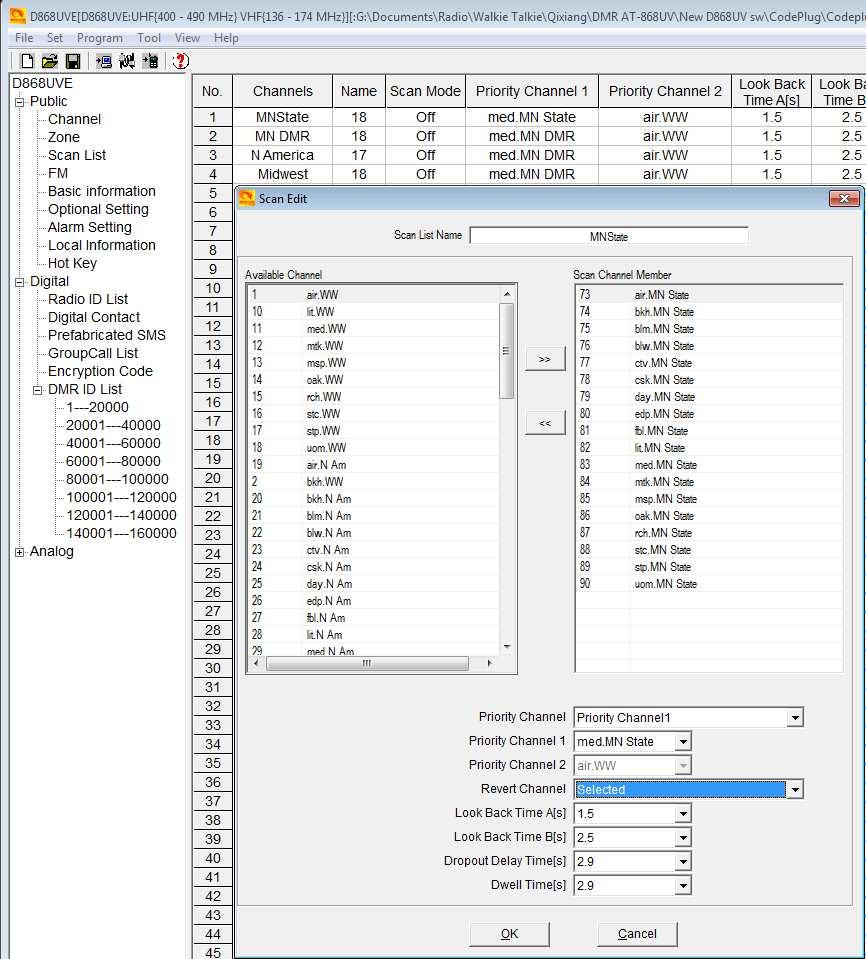 STEP 4 - SCAN LIST Typically a scan list is created with one channel for each repeater on slot 1, and one for the slot 2 channel.
