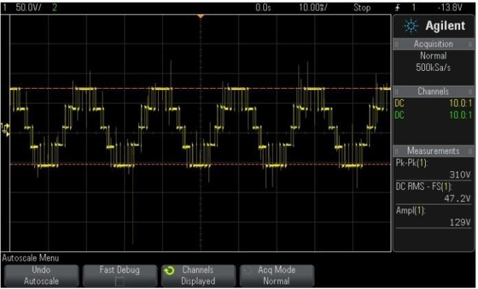 rating 230 V, 190 W. The input dc voltage applied is 60 V. The output waveform of modified inverter while driving an induction motor is shown in Fig.