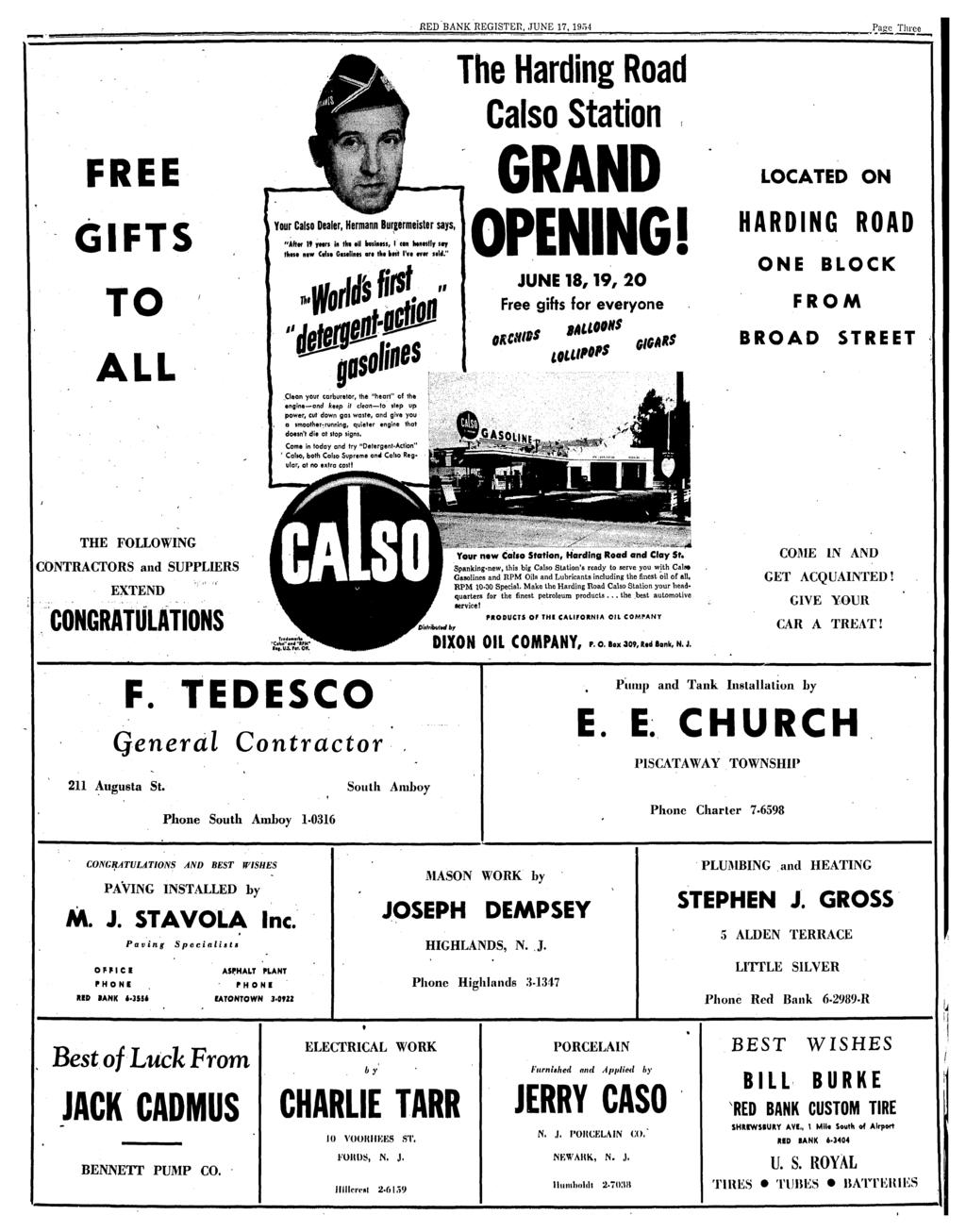 HEP'BANK REGISTER, JUNE 17, 1954 The Harding Road Calso Station Page Three I FREE GRAND LOCATED ON GIFTS TO Your Calso Dealer, Hermann Burgermeister says, "Afttr I f ytws in tin»il bviintss, I can