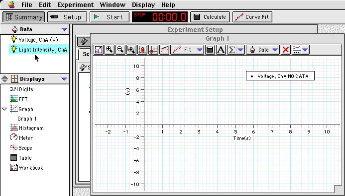 Physics Labs with Computers, Vol. 2 Tutorial Activities: Light Sensor 012-07001A Set up a display In DataStudio, double-click the Graph icon in the Displays list.