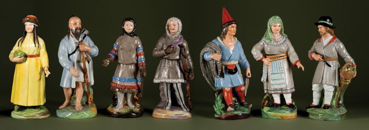 Figures of Teleutan Tartar Woman, Man from Kuril Islands, Samoyed Woman, Samoyed Man, Man