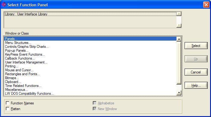 În această fereastră se selectează funcţia sau grupul de funcţii care urmează a fi folosită şi se apasă butonul Select. Va apare fereastra User Interface Library sau o altă bibliotecă.