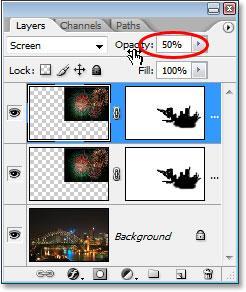 If, after duplicating the layer, you find your fireworks are a little too intense, simply lower the opacity of the duplicated layer.