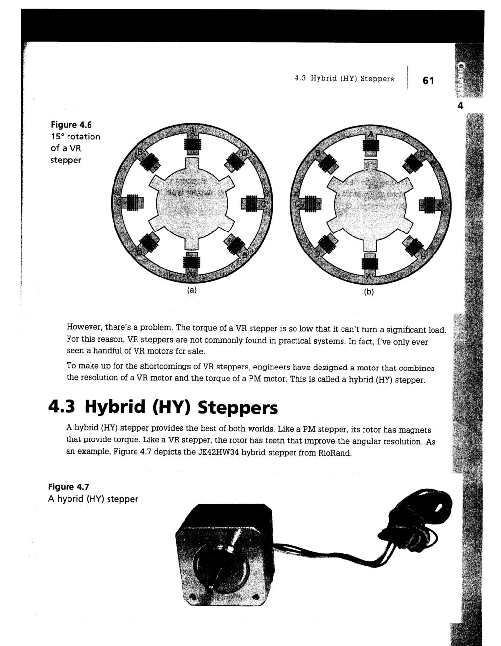 4.3 Hybrid (HY) Steppers 61 4 Figure 4.6 15 rotation of a VR stepper (a) (b) However, there's a problem. The torque of a VR stepper is so low that it can't turn a significant load.