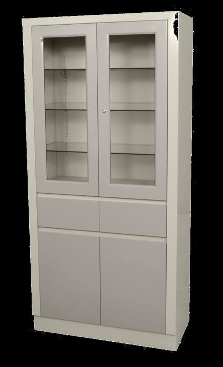 7142 7000 Series Modular Cabinets Storage Cabinet with Lockable Upper Doors, Two Bottom Drawers, and Two Doors Removable, non-adjustable shelf in lower section Heavy duty concealed door hinges