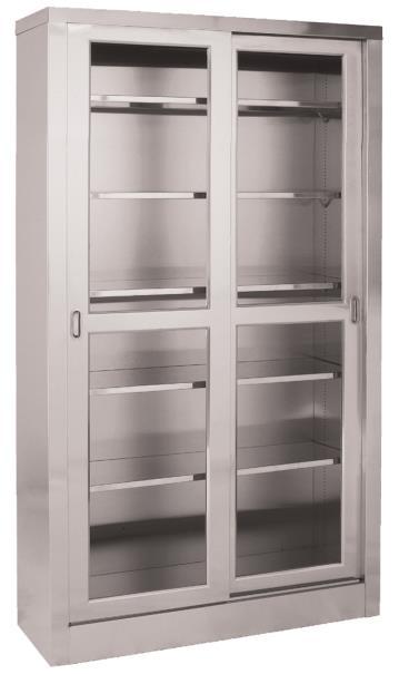 SS7816 SS7000 Series Cabinets Stainless Steel Storage and Supply Cabinet with Five Adjustable Stainless Steel Shelves and Two Glass Sliding Doors Heavy duty, all-welded stainless steel construction