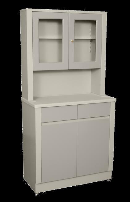 6117 6100 Series Treatment and Supply Cabinets Modular Treatment Cabinet and Overhead Cabinet with Two Bottom Drawers and Doors One adjustable glass shelf in upper section Removable, non-adjustable