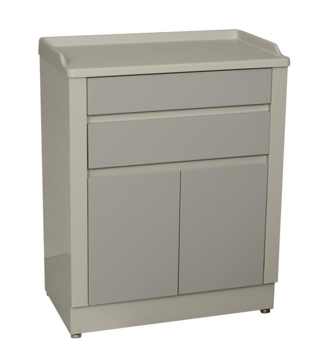 6120 6100 Series Treatment and Supply Cabinets Modular Treatment Cabinet with Two Bottom Drawers and Doors Removable, non-adjustable shelf Kydex top with rail Heavy duty concealed door hinges