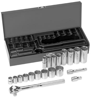 Socket Wrench Sets 12-Piece 3/8-Inch Drive Socket Wrench Set Set consists of the following pieces: Four 6-point sockets: 3/8", 7/16", 1/2", and 9/16".