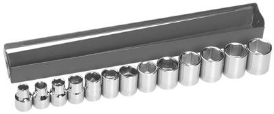 62 65504 13-Piece 3/8-Inch Drive Metric Socket Set Set consists of the following pieces: Thirteen 6-point sockets: 7, 8, 9, 10, 11, 12, 13, 14, 15, 16, 17, 18, and 19 mm. Handy, flip-lock tray.