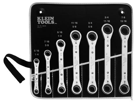 5-Piece Ratcheting Box Wrench Set Five ratcheting box wrenches packed in a vinyl 8-1/2"W x 10"H (216 mm x 254 mm) roll-up pouch with individual pockets. flip over to reverse ratchet.