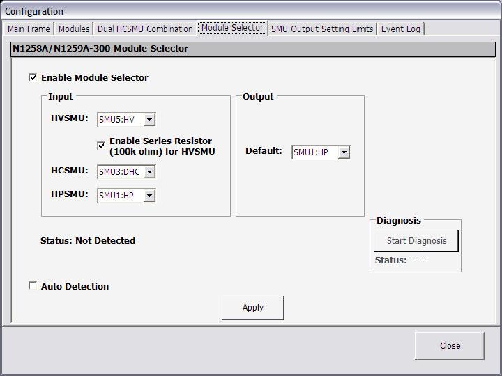 HCSMUs. 4. Click the Apply button to complete the Dual HCSMU configuration. 5. Click the Module Selector tab. 6.