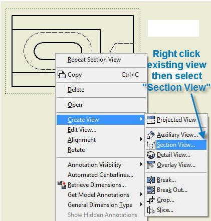 17.12 An alternate menu for, Section View is shown above: Right click the existing view and the above menu will open.