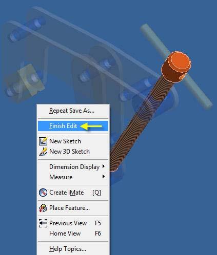 8.18 On the above Part Features toolbar select, Screw Thread > OK to apply the screw thread to the round rod