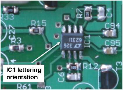 Figure 46. Top placement of receiver audio preamp stage Figure 47. Close up of the parts in the audio preamp stage (top side only) Install IC1 (LT6231): Top side. Caution!