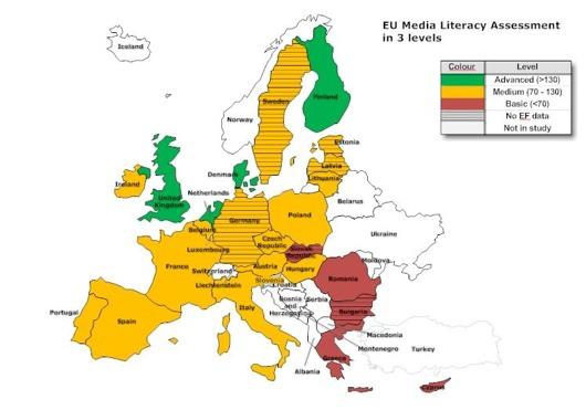 Geographical Patterns No uniform level of media literacy across Europe. Scandinavian and Northern countries, with high social and educational levels and relatively small populations, rank highly.