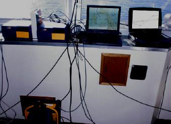 2 portable PCs connected to the receivers. The two PCs were equipped with three serial (RS232) ports so as to be connected to the three onboard receivers.