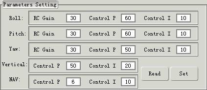 Control parameters adjustment RC Sensitivity RC Sensitivity determines the reaction speed of attitude from the command (the bigger the value the quicker the reaction).