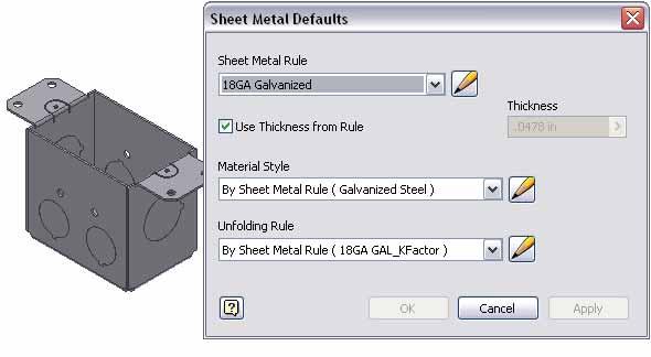 Exercise: Create a Sheet Metal Rule In this exercise, you open an existing sheet metal part, create a new sheet metal rule, and apply the new rule to the part.