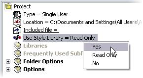 11. To make your style library available, click File Menu > Projects. In the lower part of the Projects dialog box, right-click Use Style Library = Read Only. Click Yes. Click Save. Click Done. 14.