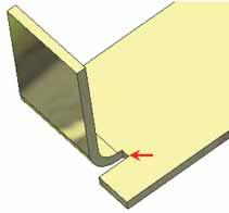 Term Definition Illustration Bend relief Area next to a bend where material is removed to prevent stressing or tearing while bending.