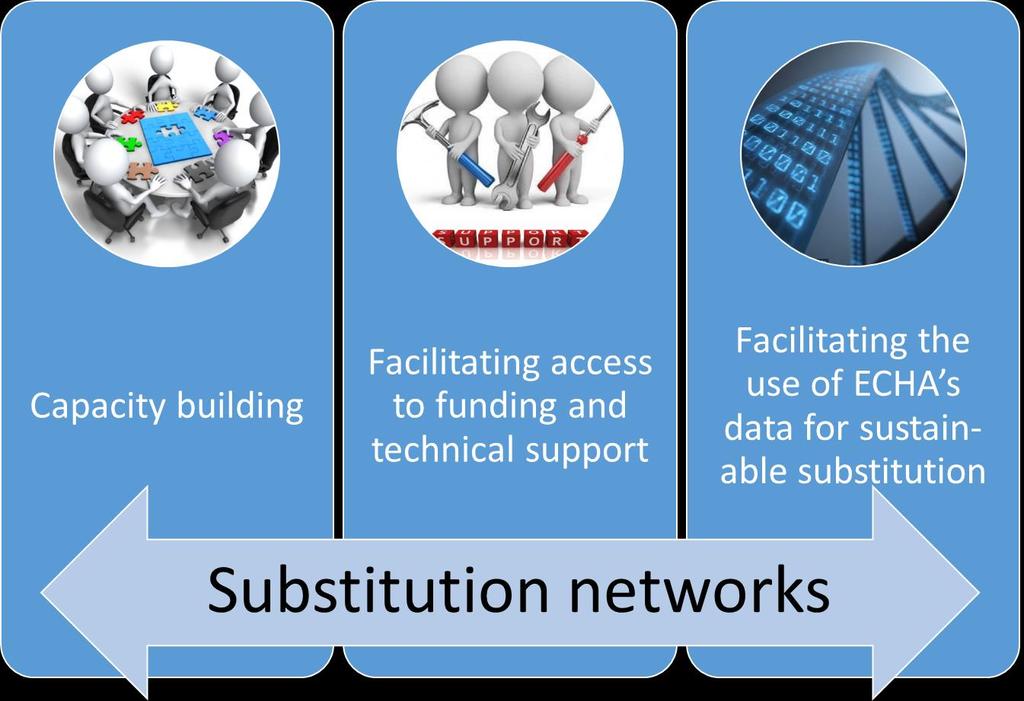 Strategy to promote substitution to safer chemicals through innovation 13 In action area 3 (Facilitating access to data from REACH and CLP), ECHA will have a central role.