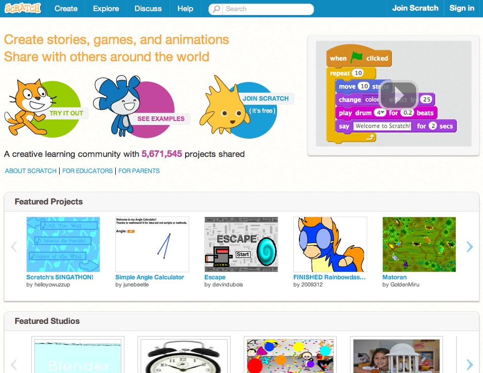q Browse projects on the Scratch homepage OR click on Explore to search for specific types of projects.