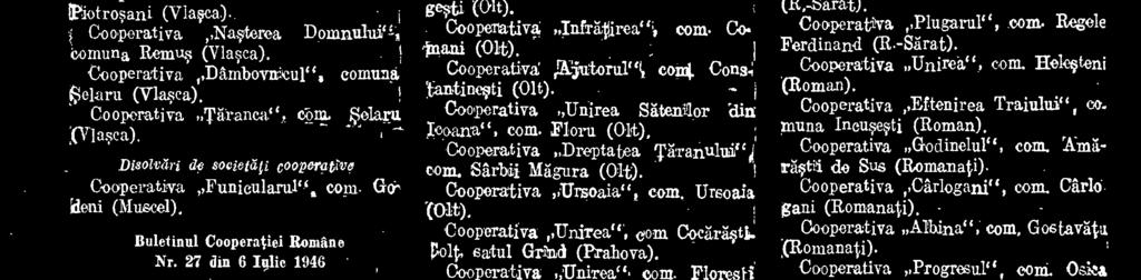 Flora (Olt), Cooperativa Dreptatea Taranului"li corn. Stabii Magura (Olt). Cooperativa Ursoaia", com. Ursoaia Olt). Cooperativa,,Unirea", tom CodrgstI6.